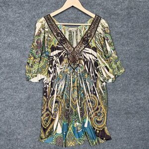 Live And Let Live Plus Size 1X Tunic Blouse Babydoll Forest Fairy Liquid Knit